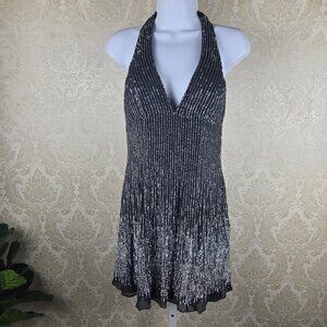 Elegant Black and Silver Backless Dress